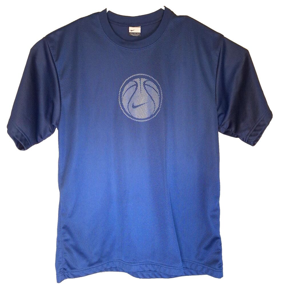 Vintage Y2K NIKE Basketball T Shirt Men LG Navy Short Sleeve Double Layer Mesh